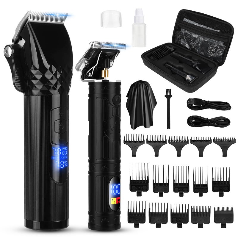 Soonsell Hair Clippers for Men TBlade Trimmer SetMan Professional Cordless Barber Clippers SetBlade Close Cutting Beard TrimmerLED DisplayBlack